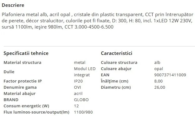 Plafoniera LED moderna cu decor stralucitor OVI 12W