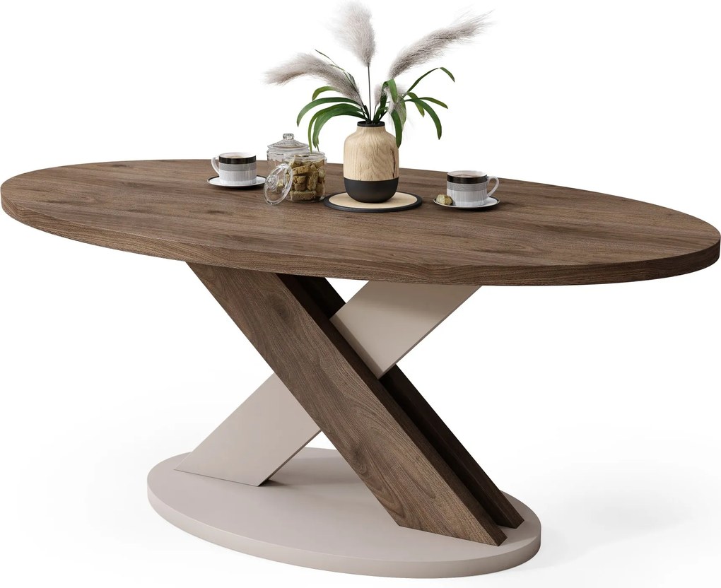 Mazzoni Măsuță de cafea ovală LOXA Nuc Elegant / Bej Taupe - MĂSUȚĂ DE CAFEA 120x65 cm