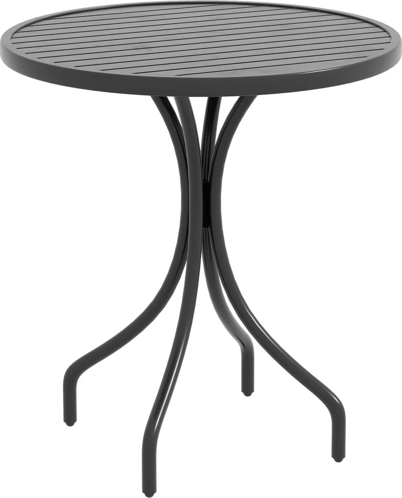 Outsunny Masă Rotundă de Grădină 66cm, Masă Laterală de Exterior cu Ramă din Oțel, Blat cu Lamele, Negru | Aosom Romania