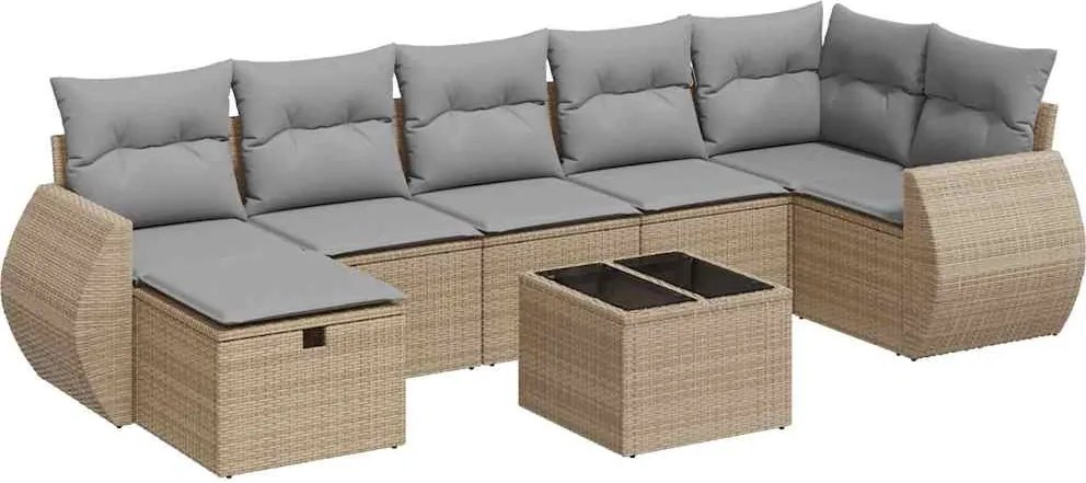 vidaXL Set canapele de grădină, 8 piese, cu perne, bej, poliratan