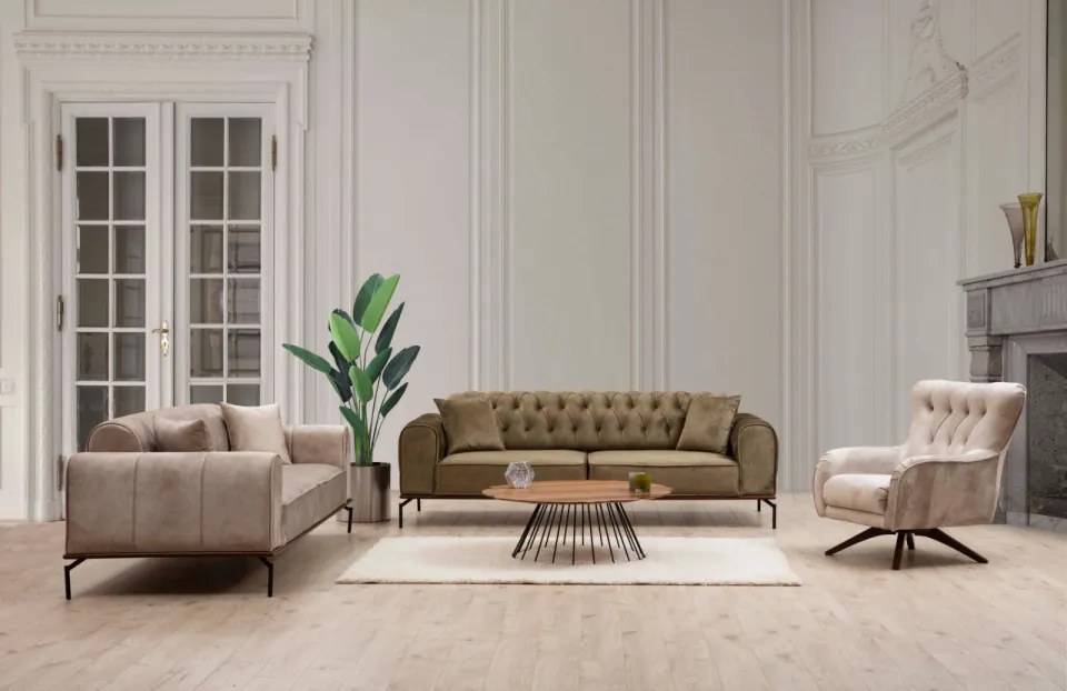 Canapea Extensibilă cu 3 Locuri Siesta With Capitone 3 Seater, Maro