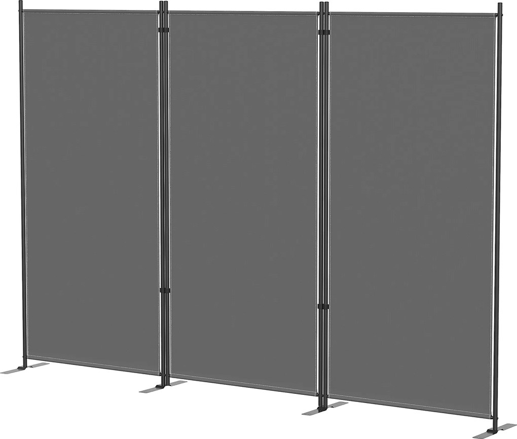 Outsunny Paravan pliabil cu 3 panouri 260x180 cm Paravan separator de încăperi cu suport metalic UPF 30+ Gri închis | Aosom Romania