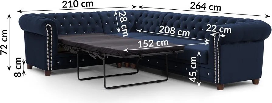 Colțar albastru extensibil cu tapițerie din catifea (cu colț pe partea stângă/în formă de ”L”) York Blik – Ropez