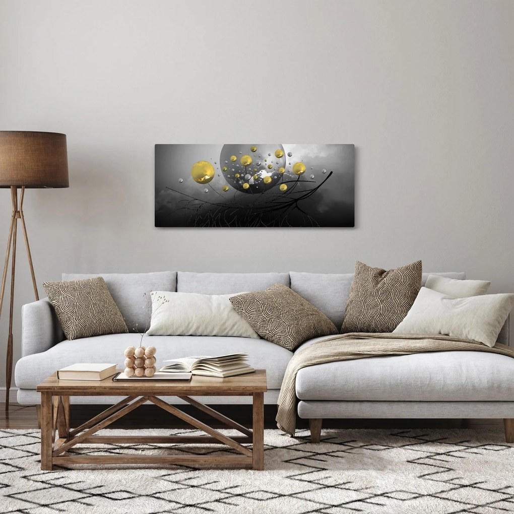 Tabloul cu bile abstracte aurii (120x50 cm)