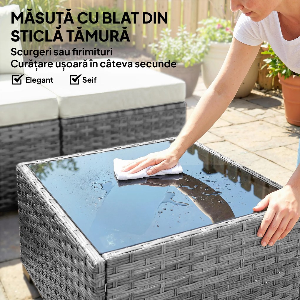 Outsunny Set Mobilier de Grădină din Ratan, 6 Piese, Fotoliu Colțar, Canapele fără Brațe, Suporturi pentru Picioare și Măsuță, Gri Amestecat | Aosom Romania