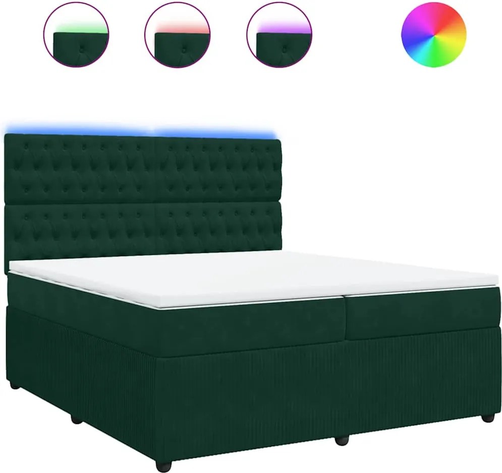 vidaXL Pat box spring cu saltea, verde închis, 200x200 cm, catifea