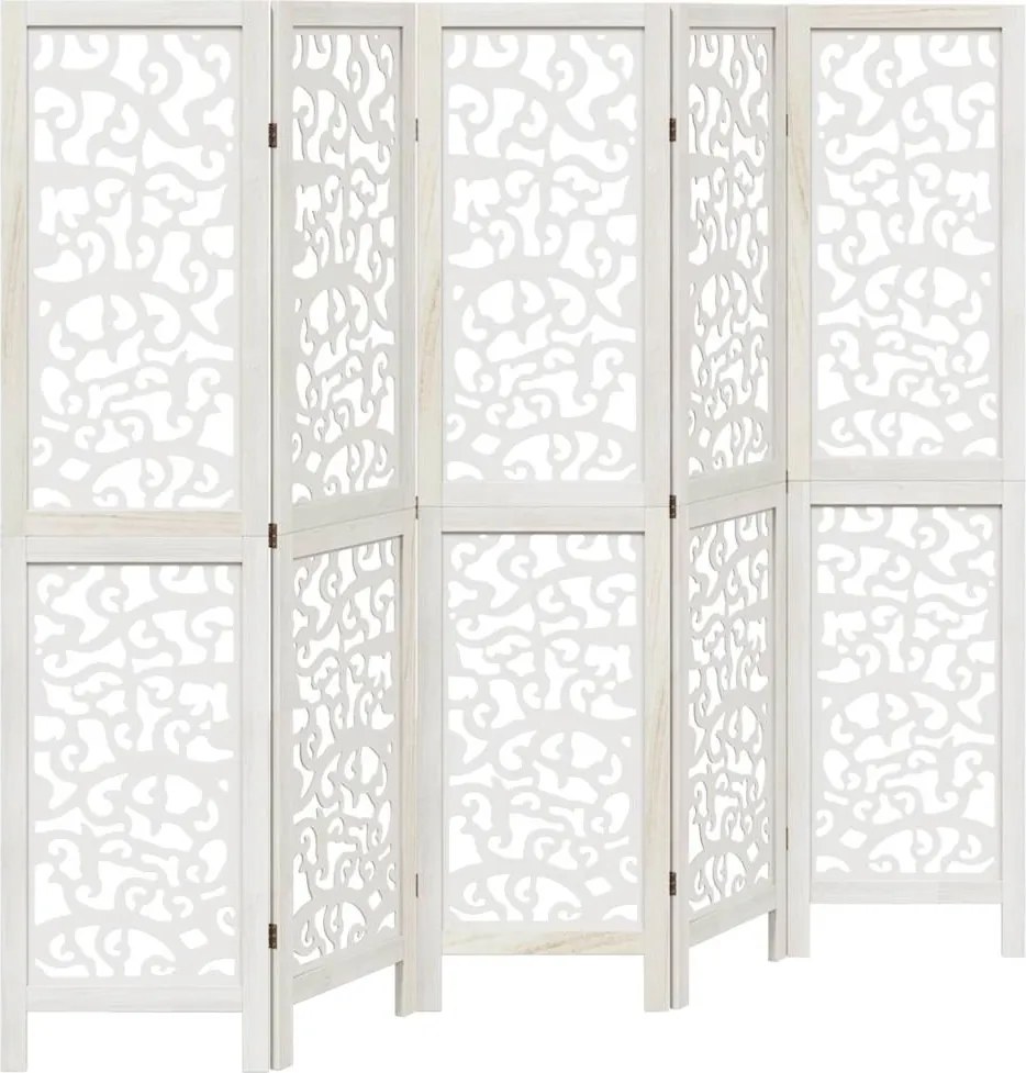 vidaXL Paravan cameră 5 panouri, alb, lemn masiv paulownia