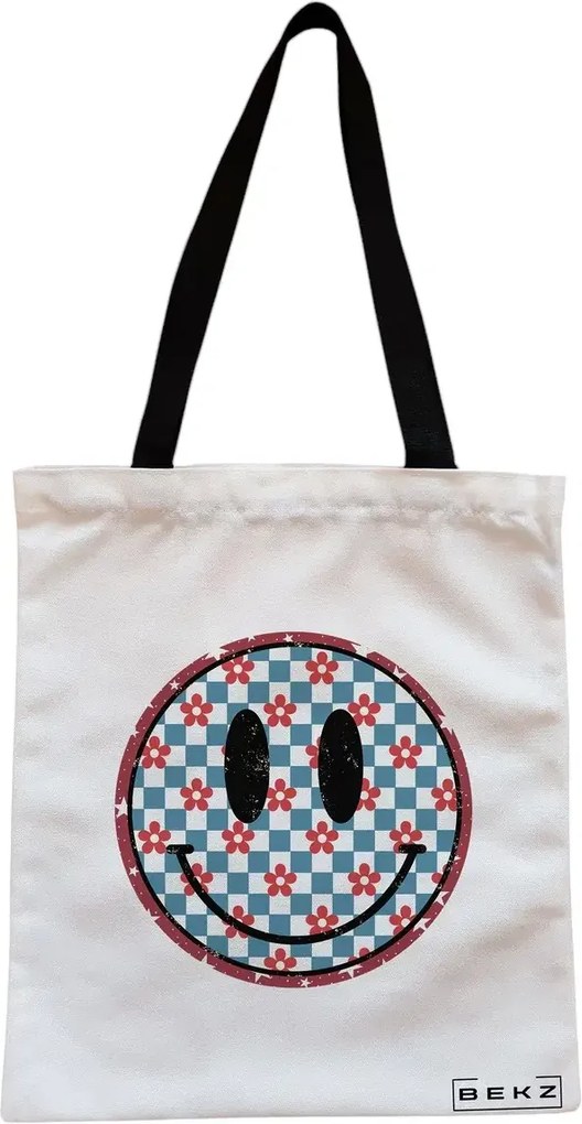 Sacosa de Panza pentru Cumparaturi, Geanta Tote, model Pattern, Cu fermoar, 38x34.5 cm, Alba, BEKZ®