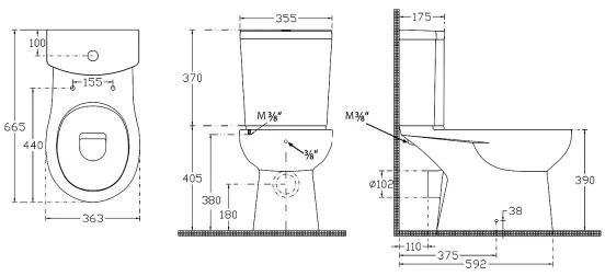 Sapho - Vas WC combinat cu duș bideu, evacuare pe spate, ceramică/alb