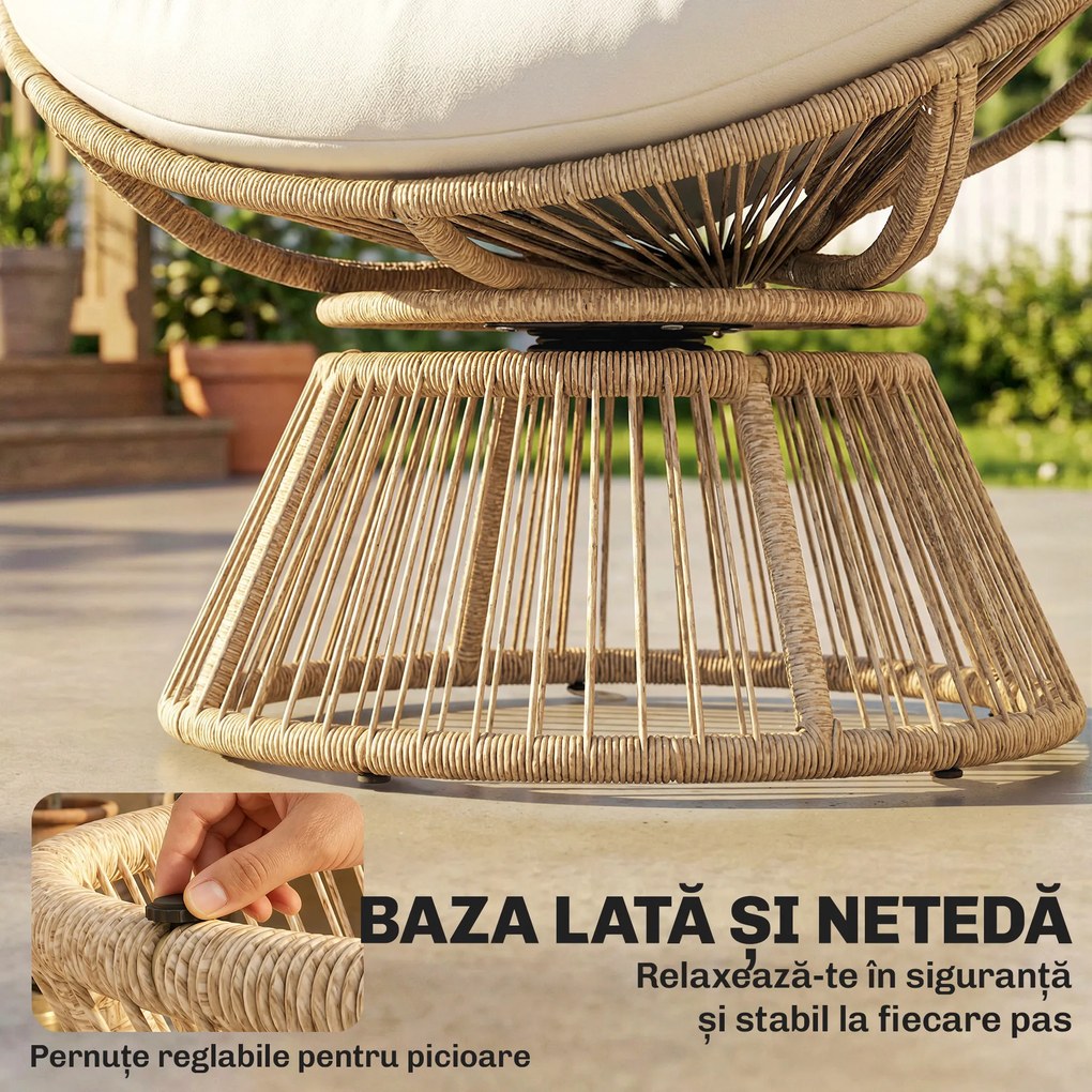 Outsunny Fotoliu Papasan Rotativ 360° Moon Chair cu Pernă pentru Interior/Exterior, Crem Alb | Aosom Romania