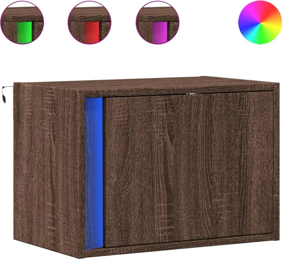 vidaXL Noptieră montată pe perete cu lumini LED, stejar maro