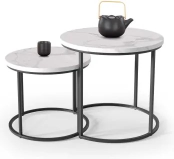 SET 2x măsuță de cafea OREO d. 43/53 cm negru/decor marmorat
