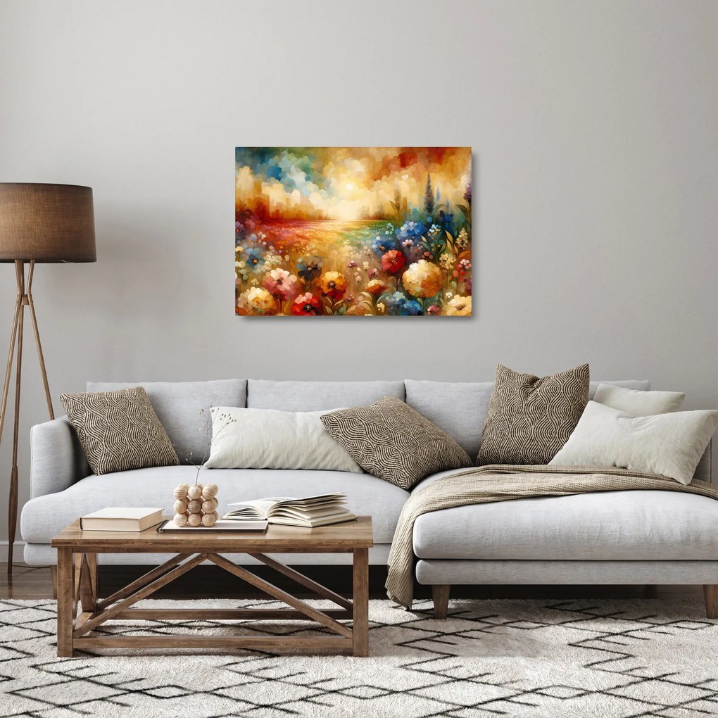 Tablou pe sticlă - Pajiște colorată (70x50 cm)