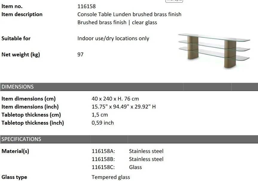 Consola moderna design LUX Lunden 240x40cm