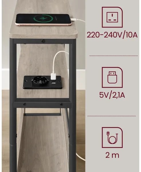 Masă laterală ROD, maro/negru, cu priză încorporată și porturi USB