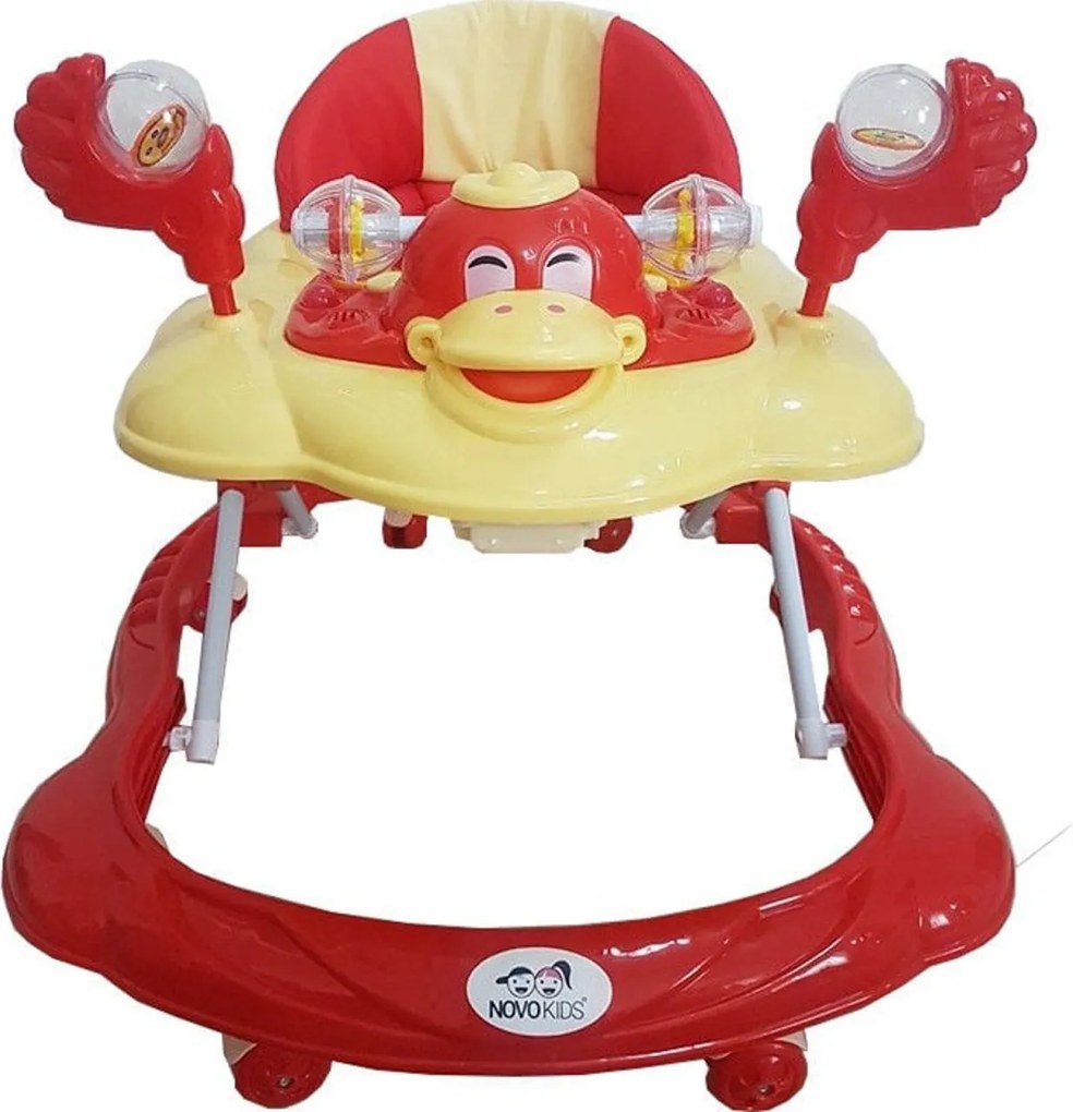 Premergator Reglabil in 3 Trepte NOVOKIDS™ Happy Duck , Ratusca, Pliabil, 8 Roti, Cu Melodii, Rosu