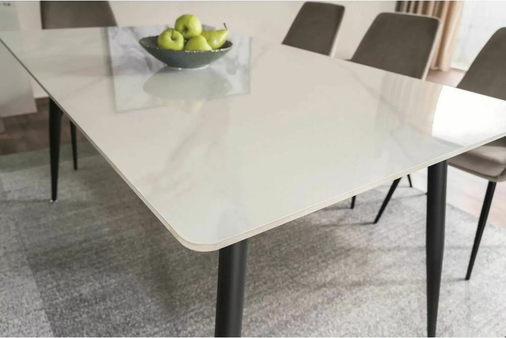Masa de dining RION 130x70 cm cu blat ceramic, marmura alba