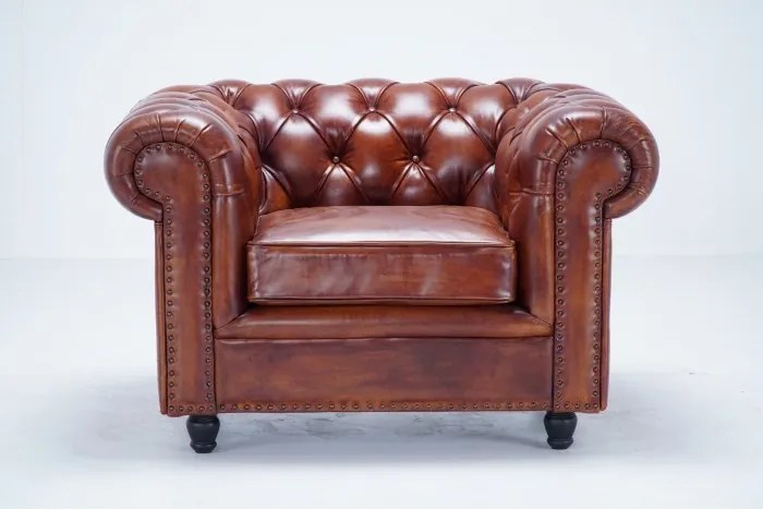 Fotoliu Chesterfield din piele naturala maro, "Classic Chic"