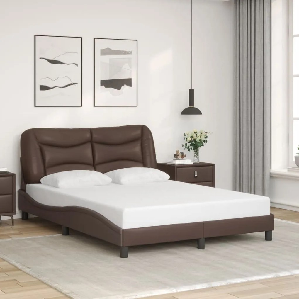 vidaXL Cadru de pat cu tăblie, maro, 140x200 cm, piele ecologică