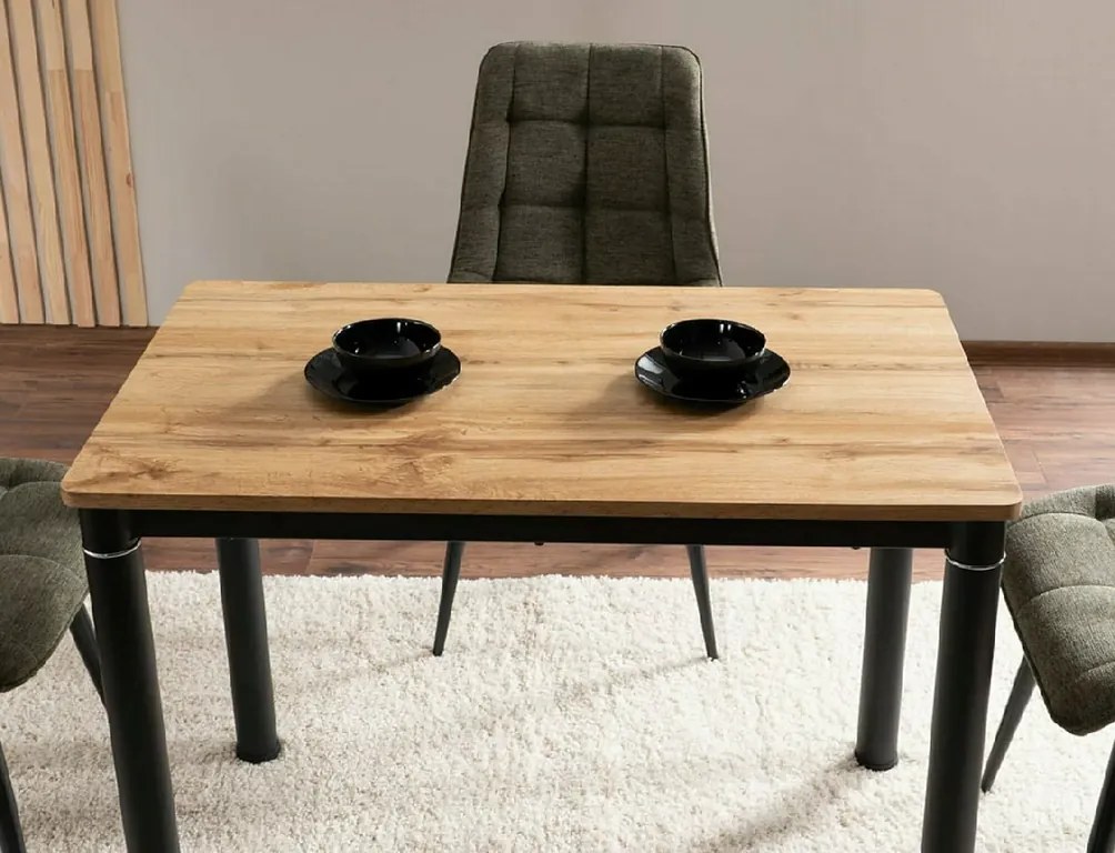 Masa de sufragerie neagra DAMAR 100x60 cm, decor stejar artisan