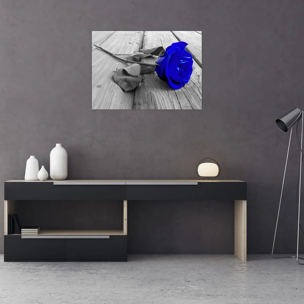 Tablou pe sticlă - Trandafir albastru (70x50 cm)