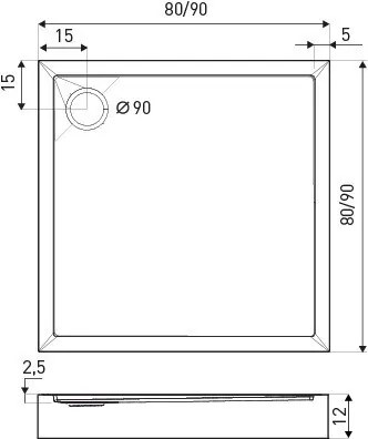 Cădiță de duș pătrată David 80 din acril negru