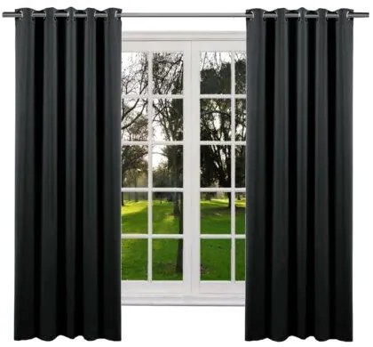 Perdea opaca cu inele Jemidi, 140 x 175 cm, Negru, Poliester, 55282.01.01