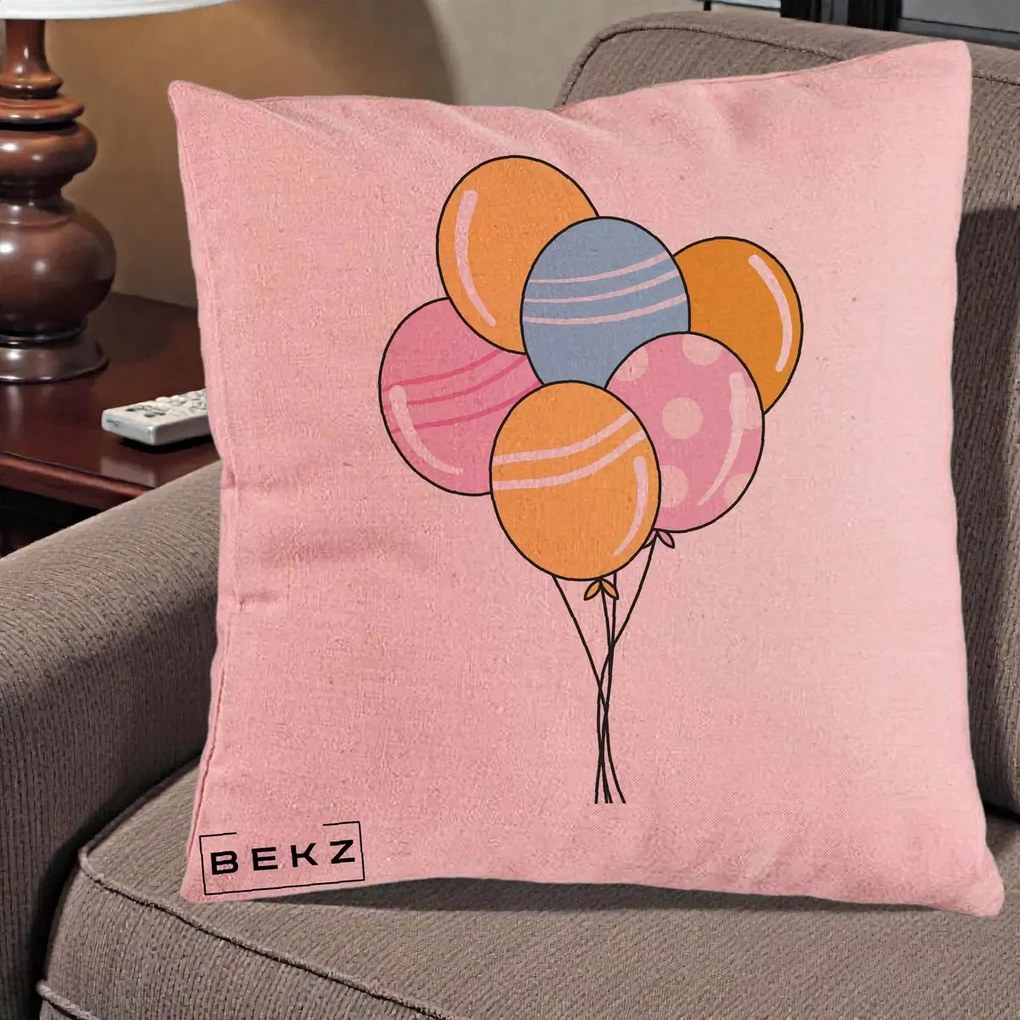 Perna Decorativa Baloane Petrecere, 40x40 cm, Roz, Husa Detasabila, Perna Inclusa, BEKZ®