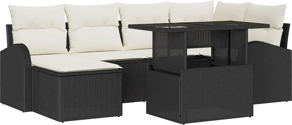 vidaXL Set de canapele pentru grădină 7 pcs Negru Rattan poli
