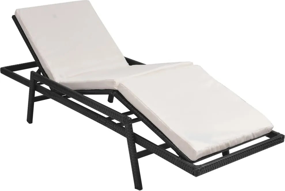 vidaXL Șezlong de plajă cu pernă, negru, poliratan