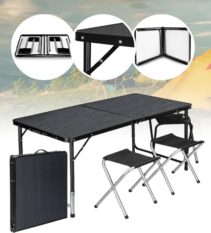 Masă de camping pliabilă cu scaune - set pentru drumeții pentru 4 persoane Gri