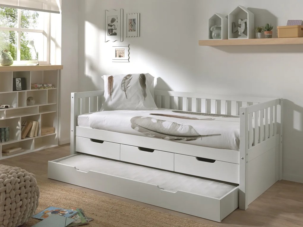 Set Pat Cabină Fritz 90x200 cm cu Sertare, pentru Copii, Alb – Vipack