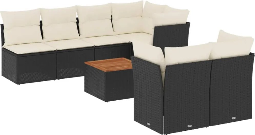 vidaXL Set mobilier de grădină cu perne, 8 piese, negru, poliratan