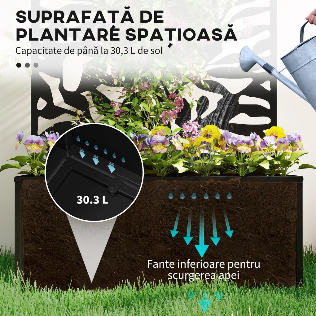 Outsunny Ghiveci cu spallier pentru plante cățărătoare din oțel, montare pe perete sau pe podea, 61x23x113 cm, negru | Aosom Romania