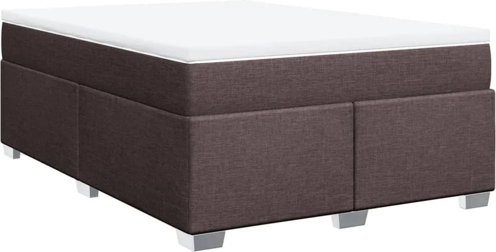 vidaXL Pat continental cu saltea, maro închis, 140x200 cm, textil