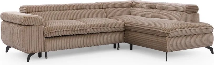 Colțar maro cu tapițerie din catifea reiată (cu colț pe partea dreaptă/în formă de ”L”) Marbeya – Ropez