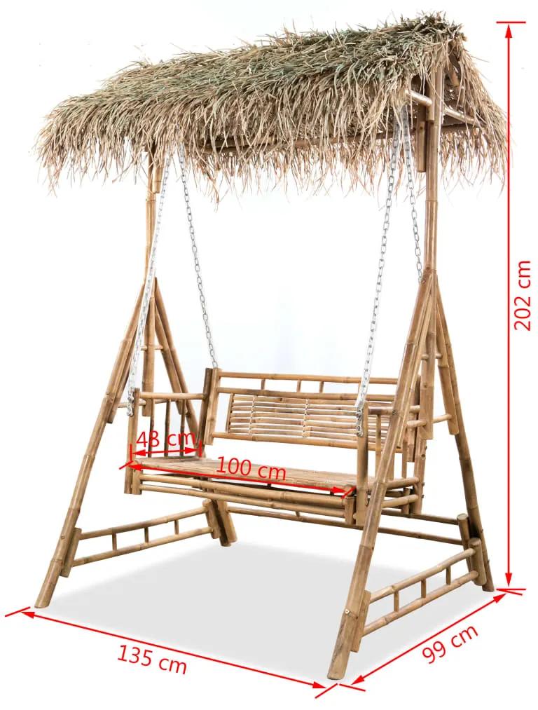 Balansoar cu 2 locuri, cu frunze de palmier, 202 cm, bambus