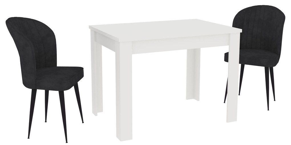 Set Masa Zeta, Alb, 2 Scaune, Negre, 102 x 69 x 75 cm