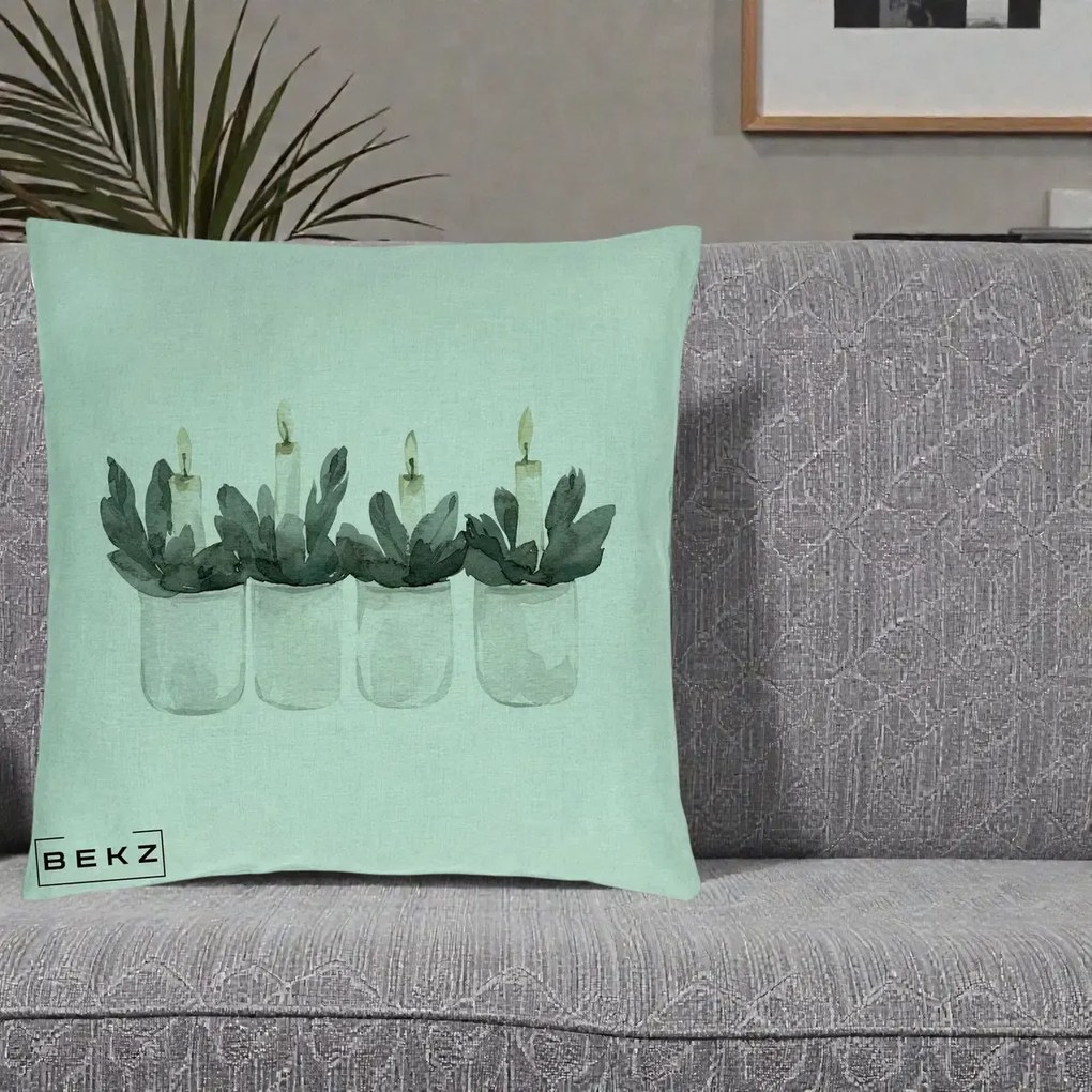 Perna Decorativa Lumanari Advent in Borcane, 40x40 cm, Verde Menta, Husa Detasabila, Perna Inclusa, BEKZ®