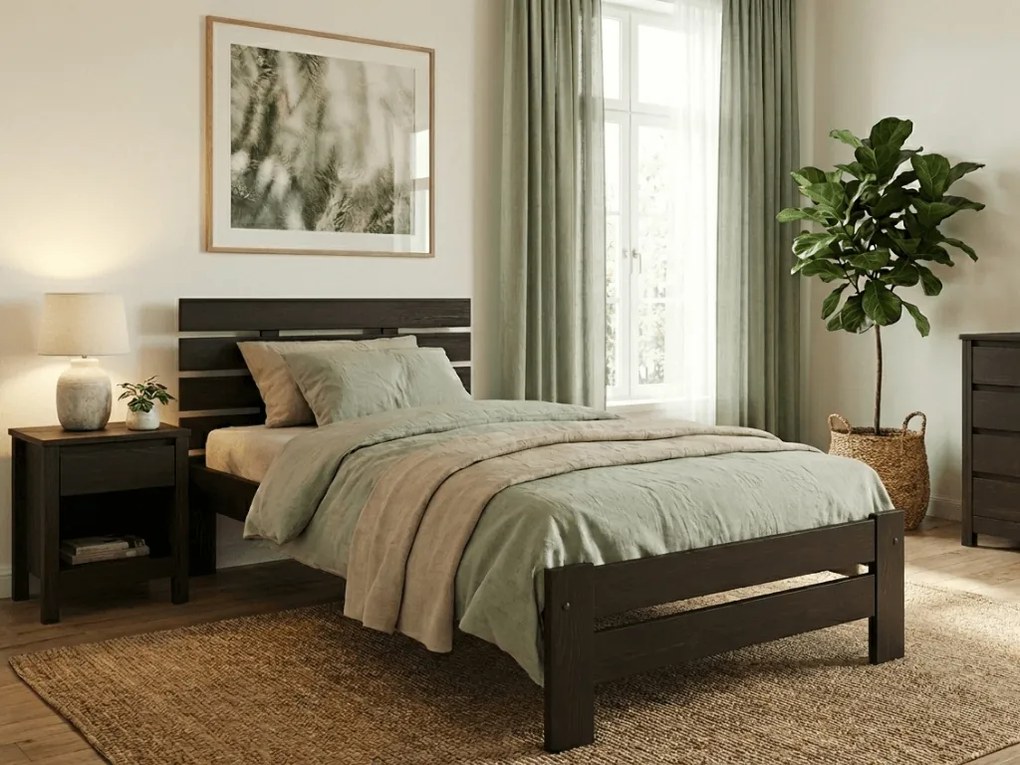 Pat de o persoana inalt Paris, nuc 90x200 cm Saltele: Cu saltele Coco Maxi 20 cm, Somiera pat: Cu lamele drepte