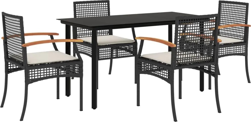 vidaXL Set mobilier de grădină cu perne, 5 piese, negru, poliratan