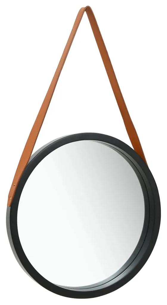 vidaXL Oglindă de perete cu o curea, 40 cm, negru