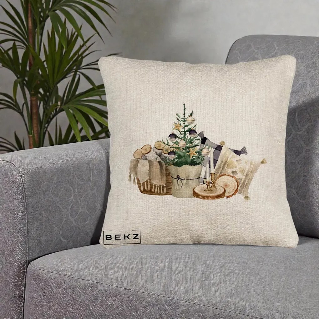 Perna Decorativa Colt Cozy de Craciun Boho, 40x40 cm, Bej Canapea, Husa Detasabila, Perna Inclusa, BEKZ®