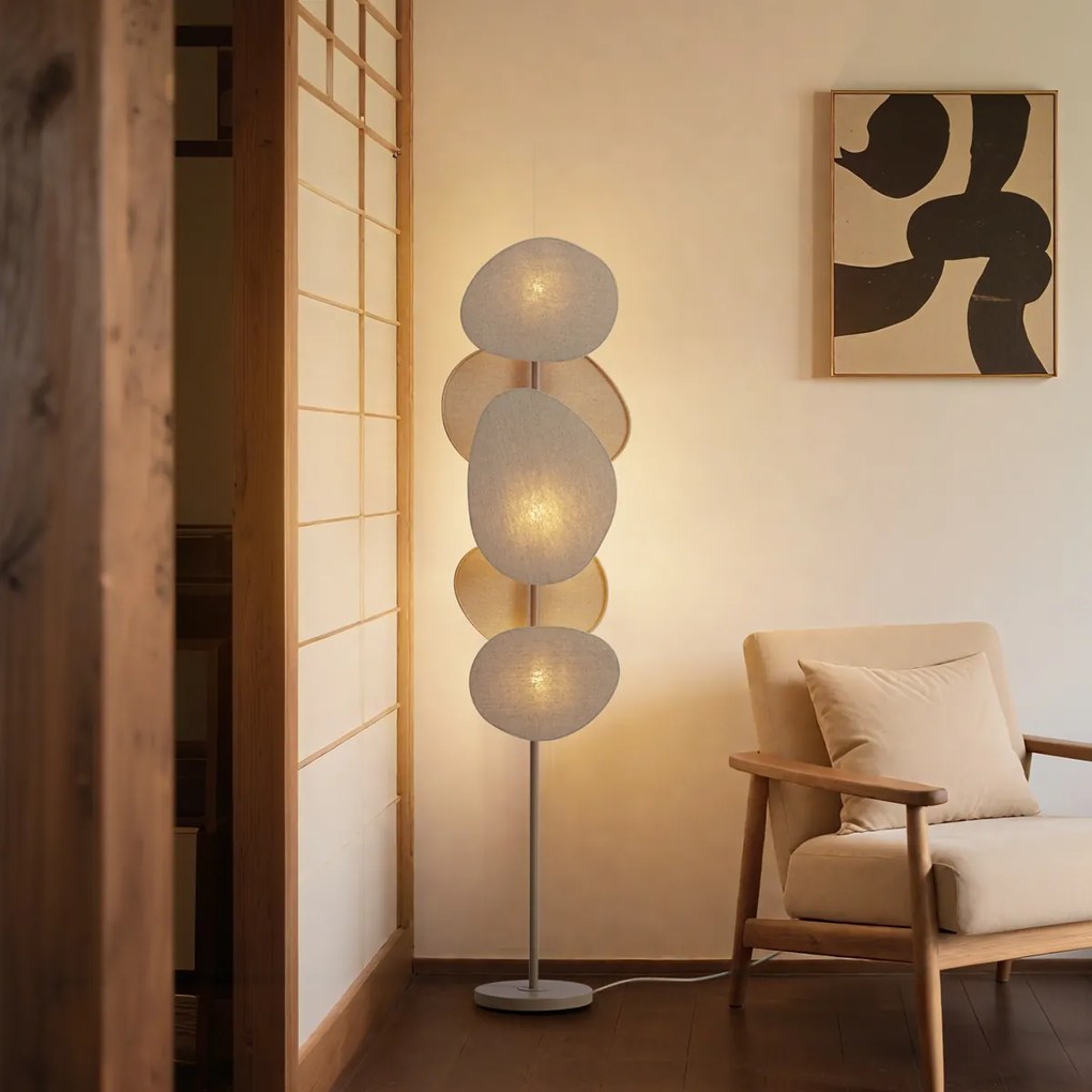 Lampă de podea Japandi bej cu 3 lumini - Organica