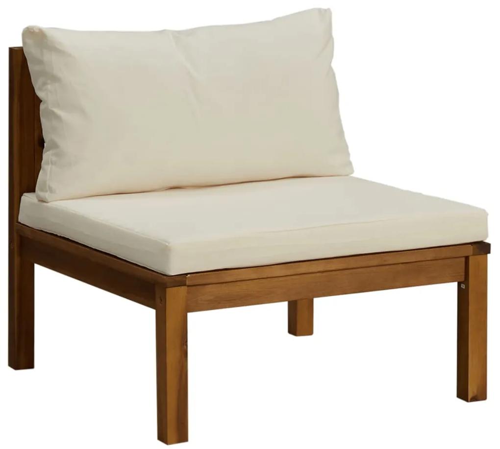 Set mobilier gradina cu perne crem, 9 piese, lemn masiv acacia Crem, 3x colt + 4x mijloc + suport pentru picioare + masa, 1