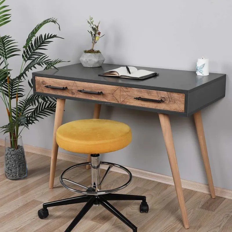 La mâna a doua: Birou Kalune Design 854KLN1502, 105x55 cm, 2 sertare, Finisaj melaminat, Maro / Negru
