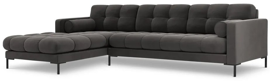 Colțar tapițat Bali, Gri închis/5 locuri/picioare negre/partea stângă/ L293 x l185 x h75
