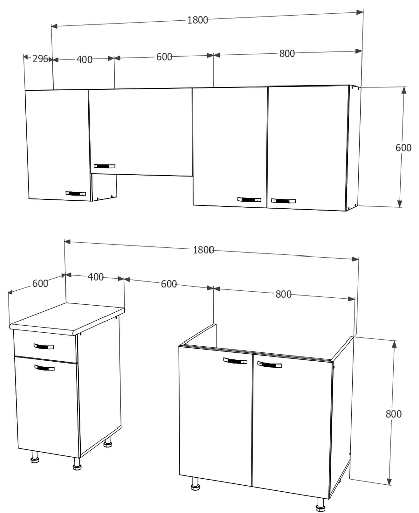 Bucatarie haaus Sofia, Lemn Natural/Alb, L 180 cm