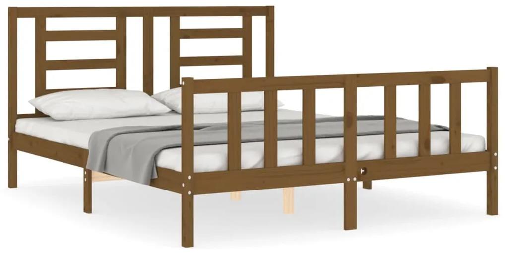 3192889 vidaXL Cadru de pat cu tăblie, maro miere, king size, lemn masiv