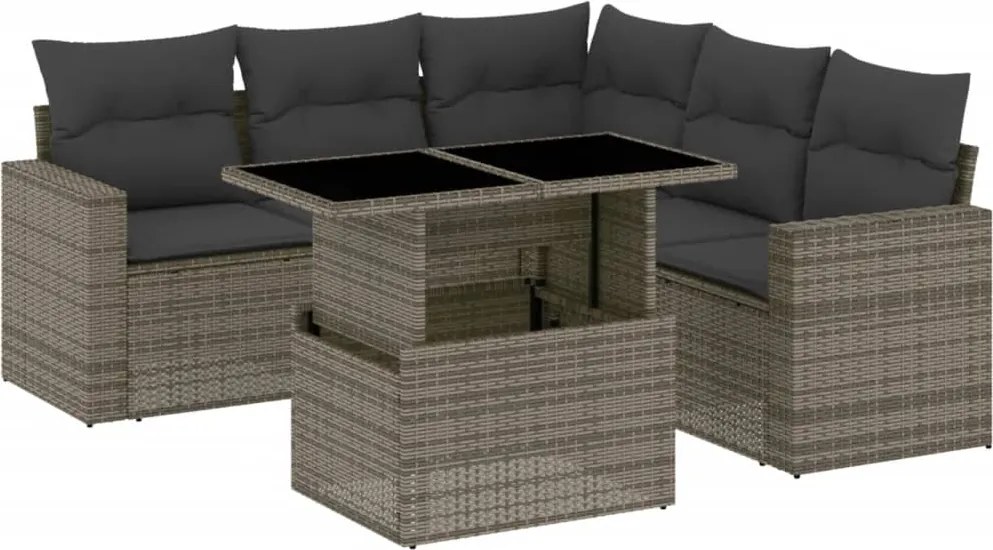 vidaXL Set mobilier grădină cu perne, 6 piese, gri, poliratan
